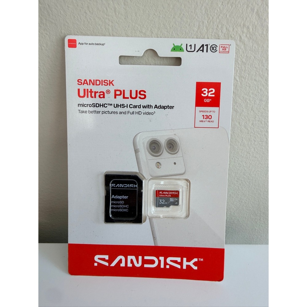 SanDisk MicroSDHC Memory Card 32GB Red White 130MB/s UHS-I Adapter‎ NWT